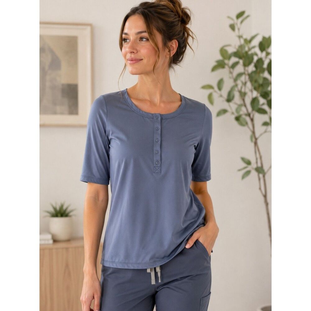 NWT Grey Blue Latched Mama Nursing Top Small Post Partum Comfy